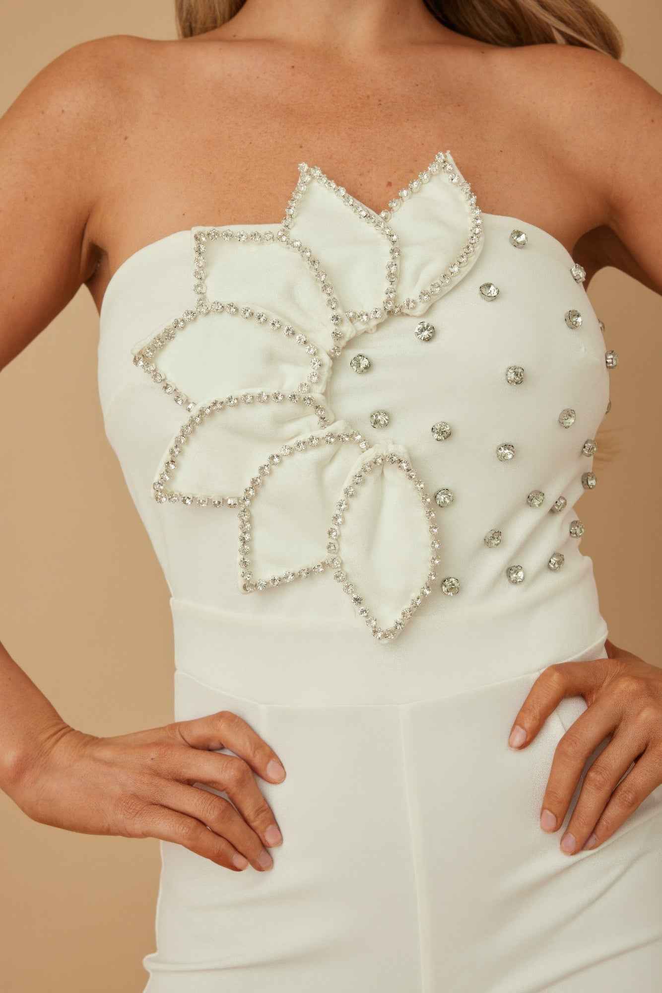 Petal Layer Flap With Rhinestones Jumpsuit