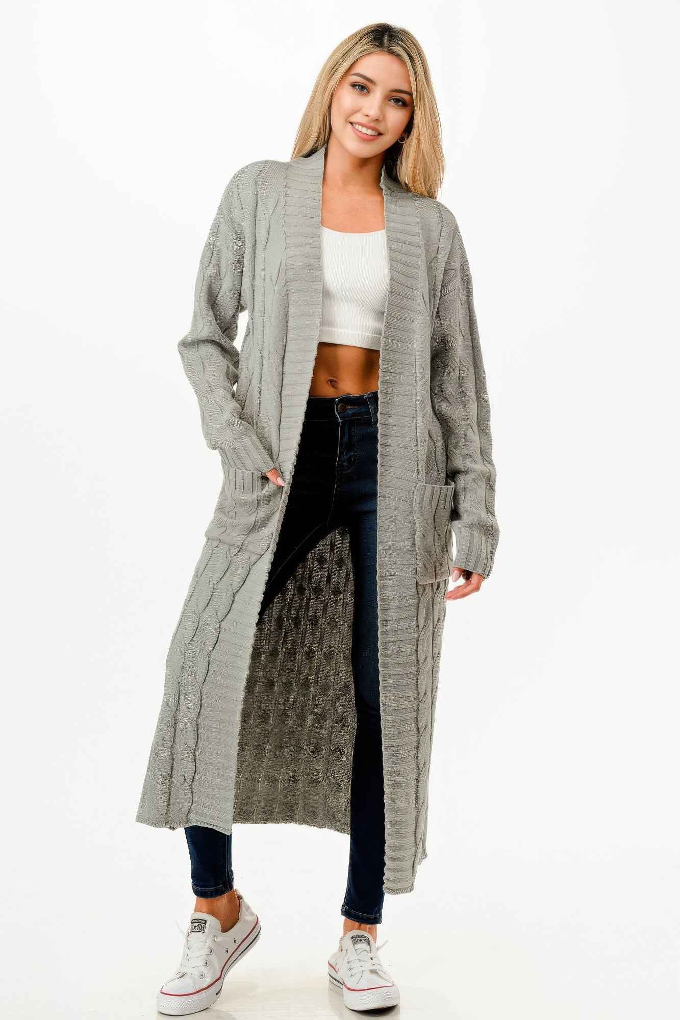 Cable Sweater Long Cardigan
