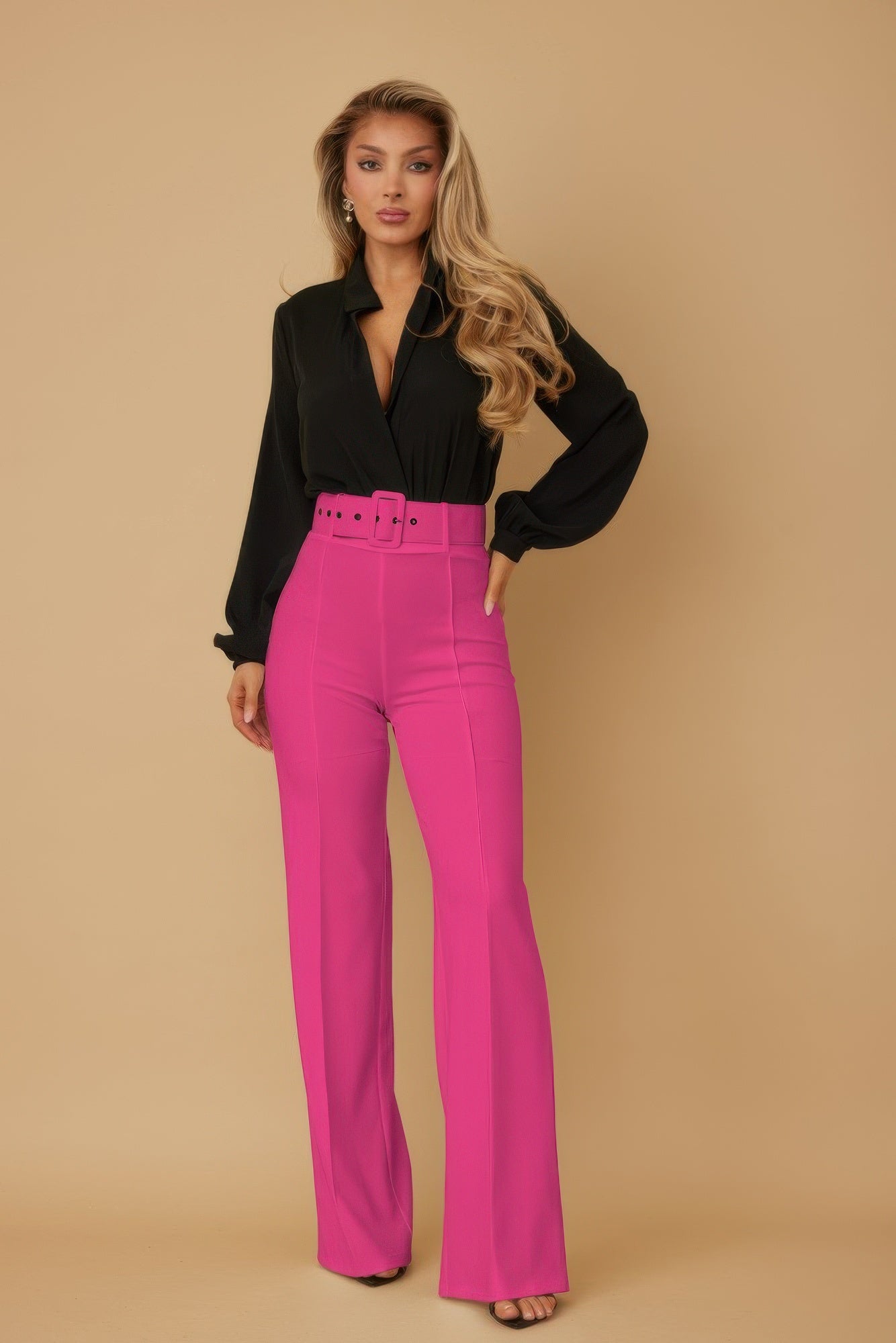 High Waist Pants With Buckle Belt - It's a Girly Place