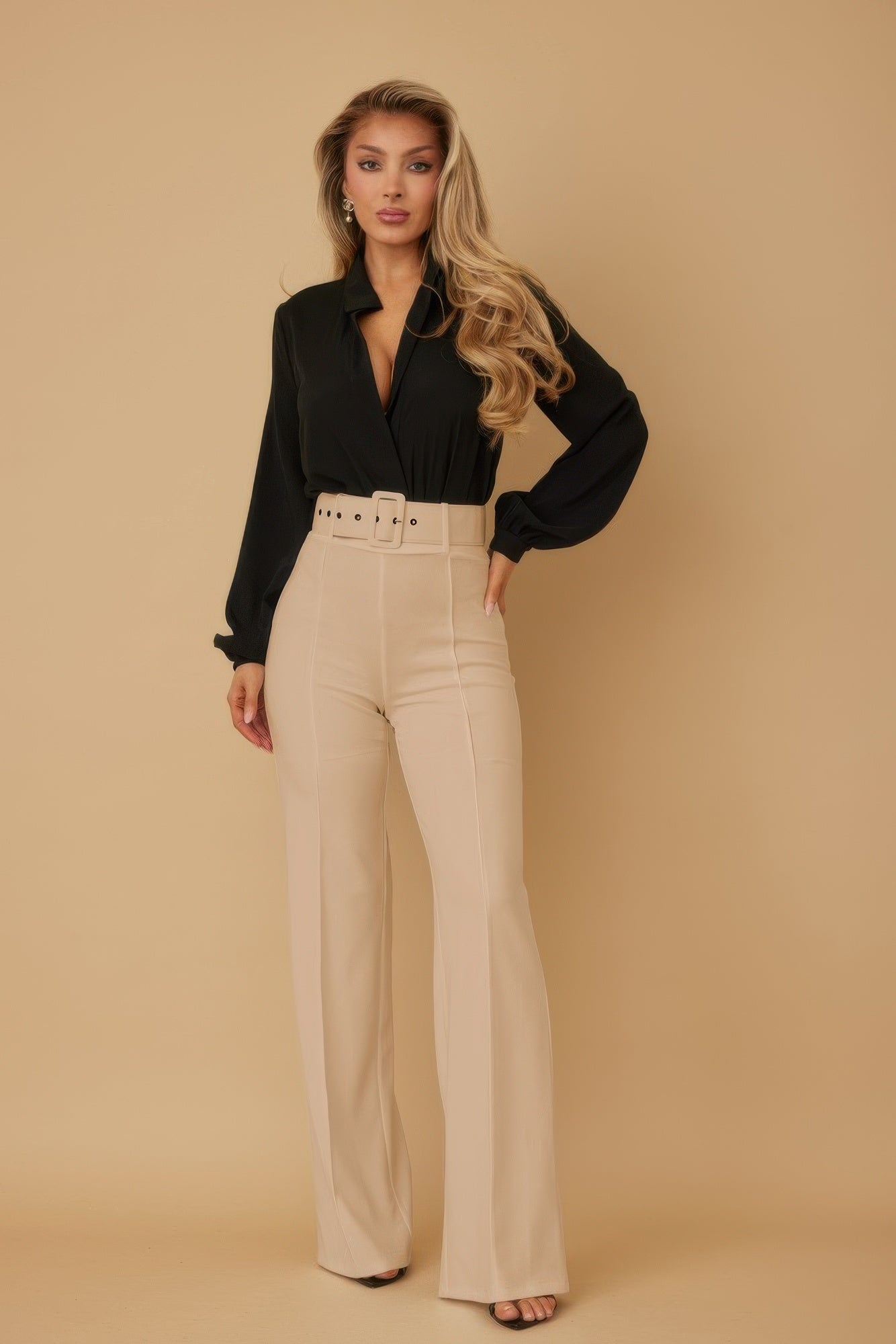 High Waist Pants With Buckle Belt - It's a Girly Place
