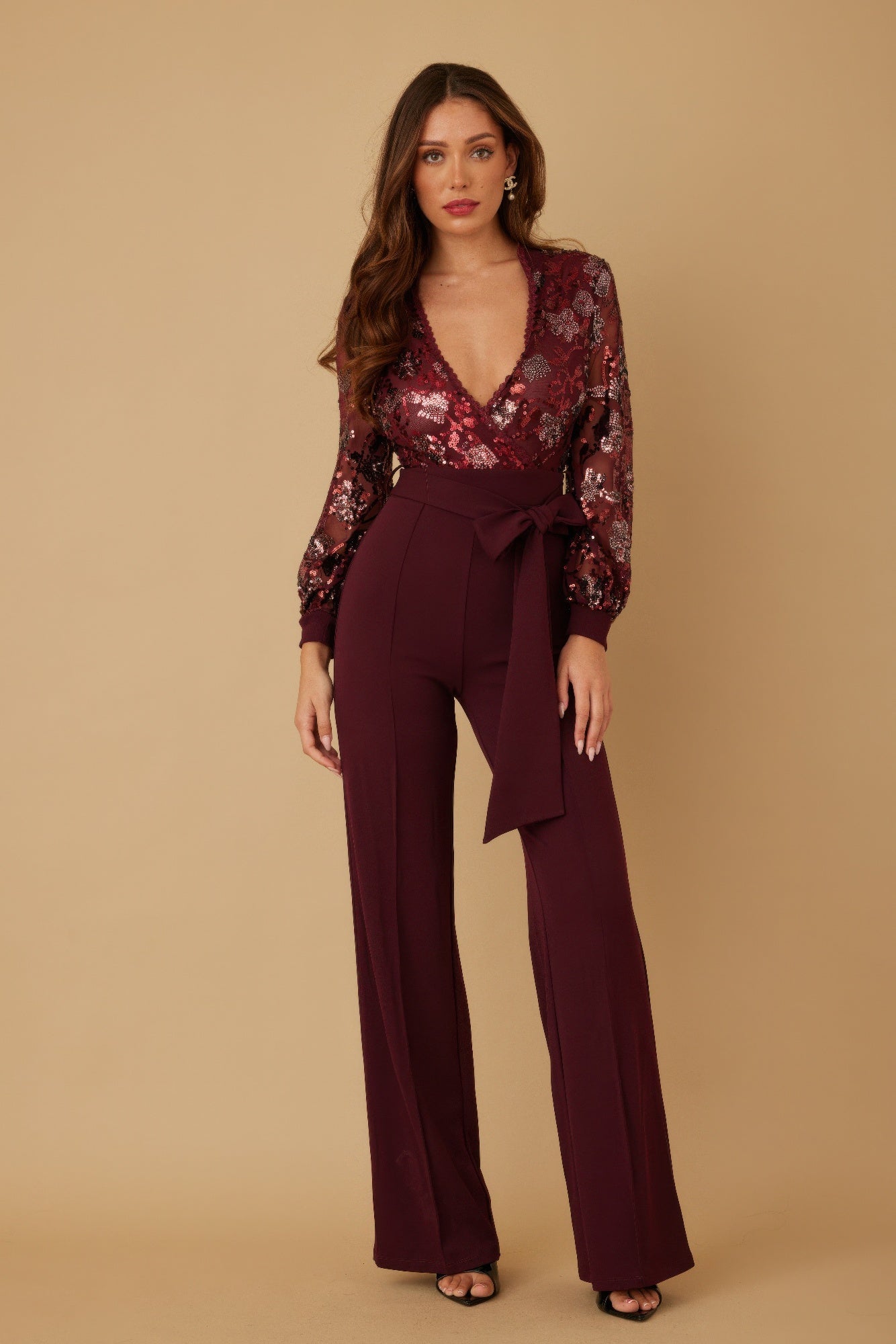 Flower Vein Sequin Print Jumpsuit - It's a Girly Place