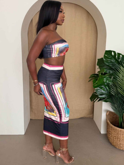 Midnight Bloom Strapless Skirt Set