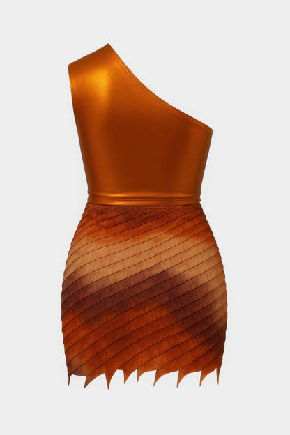 Metallic One Shoulder Bodysuit & Mini Skirt Set