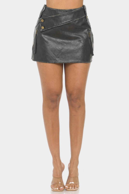 Faux Leather Strap Mini Skirt