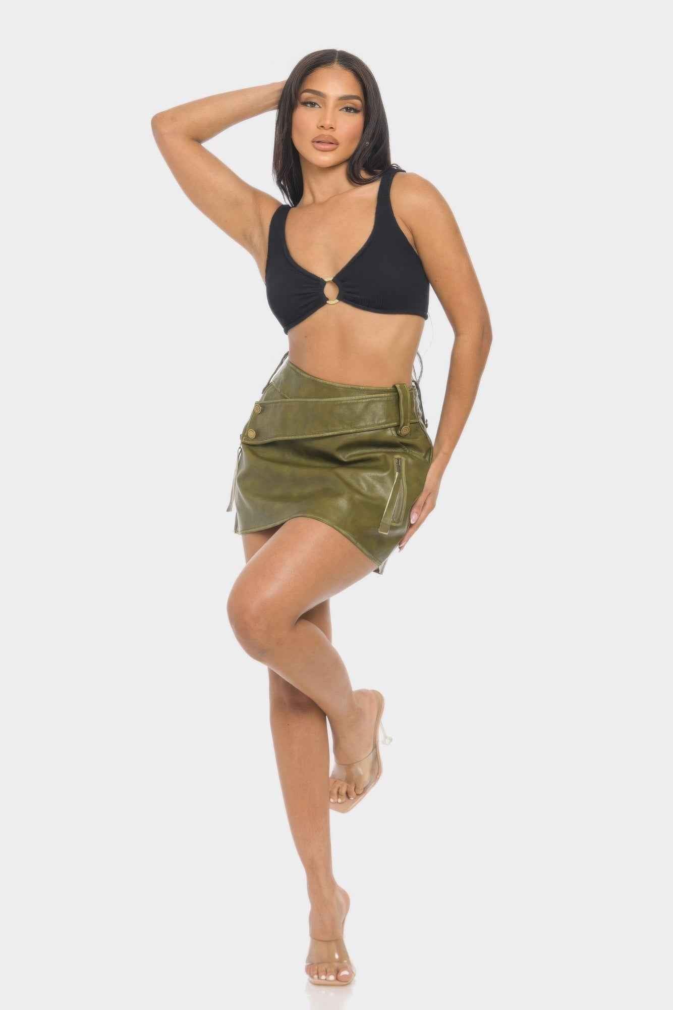 Faux Leather Strap Mini Skirt