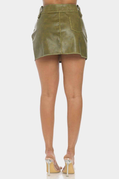 Faux Leather Strap Mini Skirt