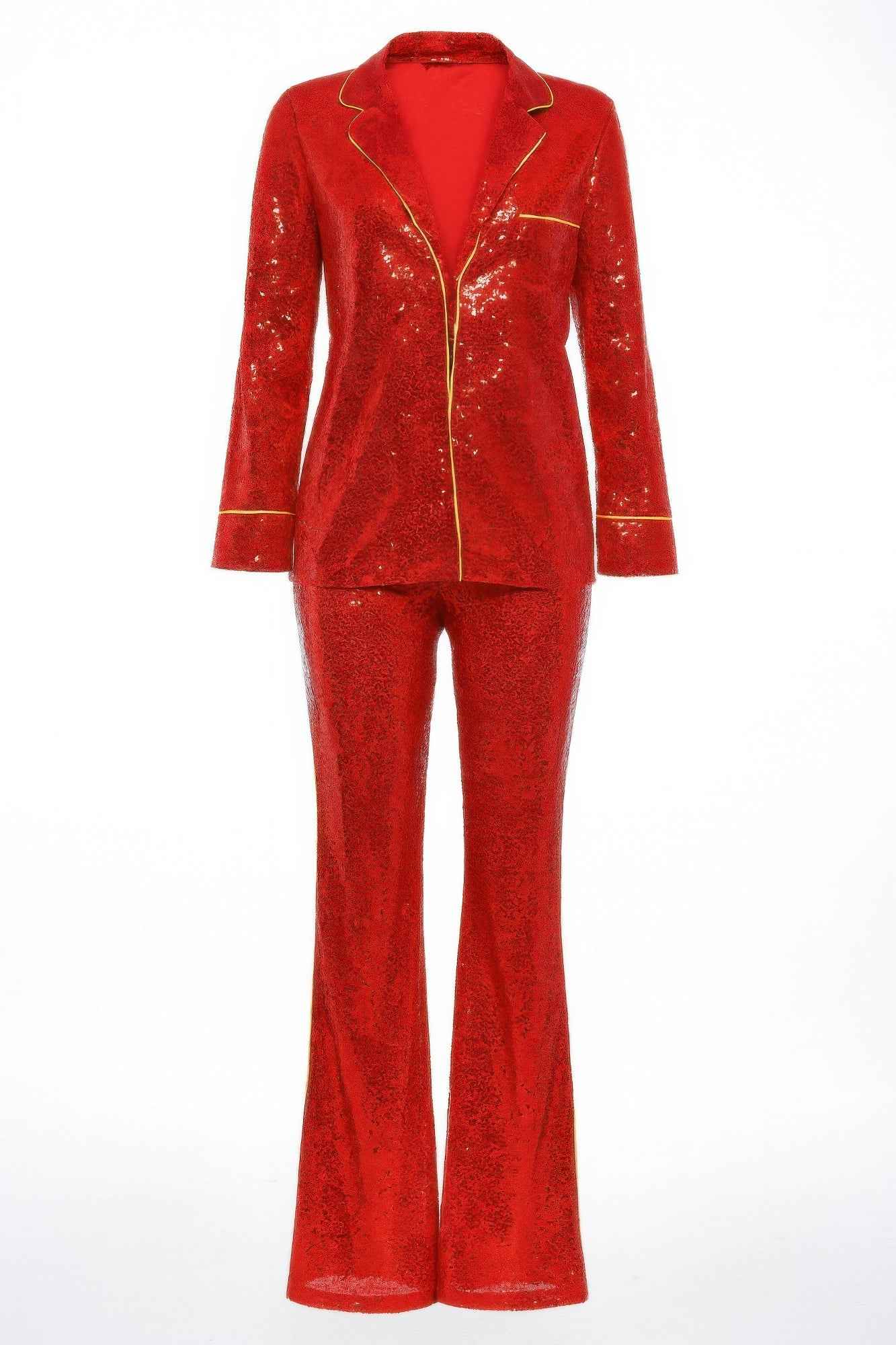 Sequin Collared Two Piece Set