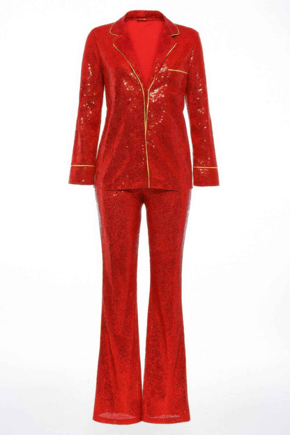 Sequin Collared Two Piece Set