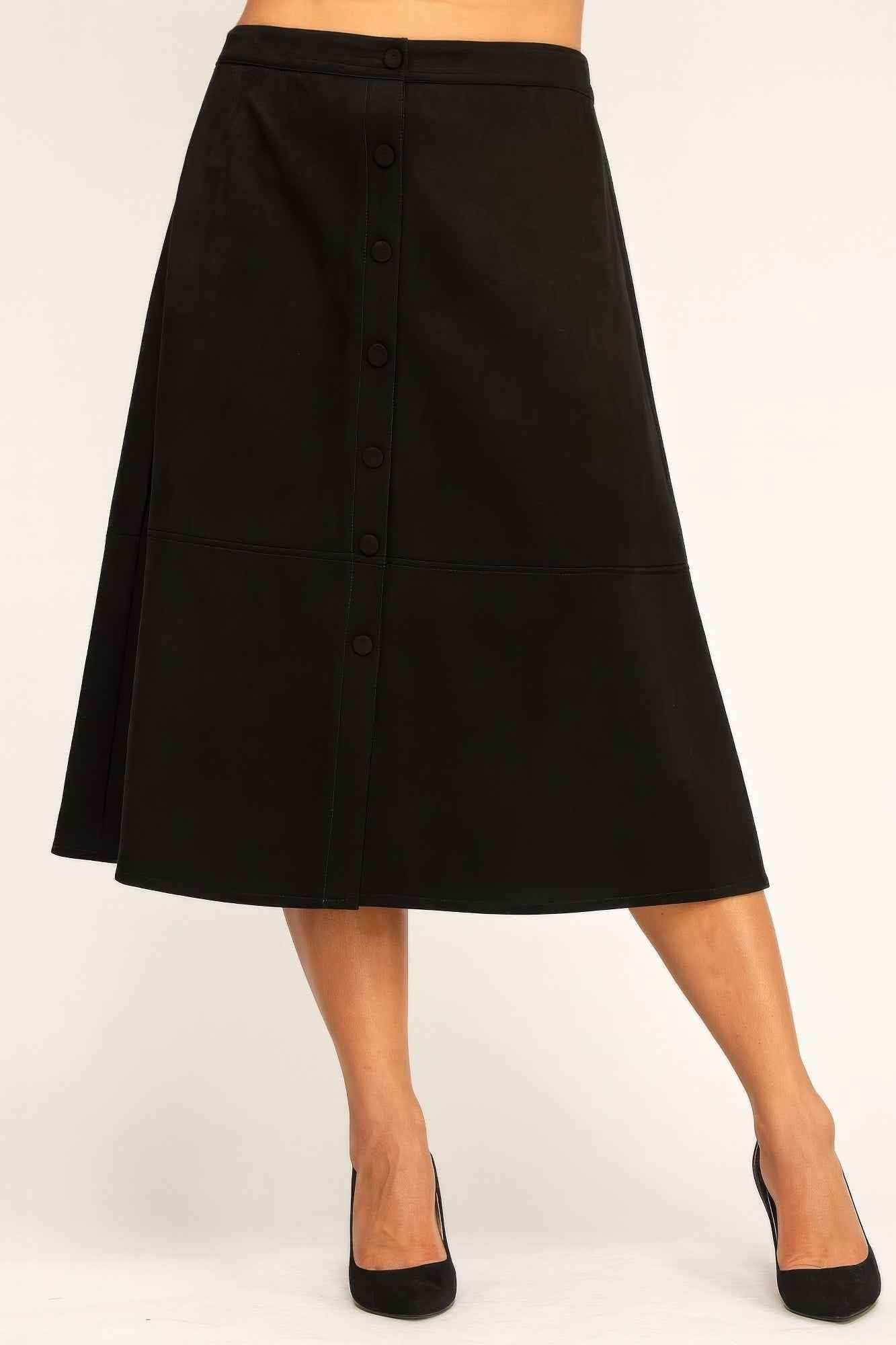 Plus Size Button-front Faux Suede Aline Midi Skirt