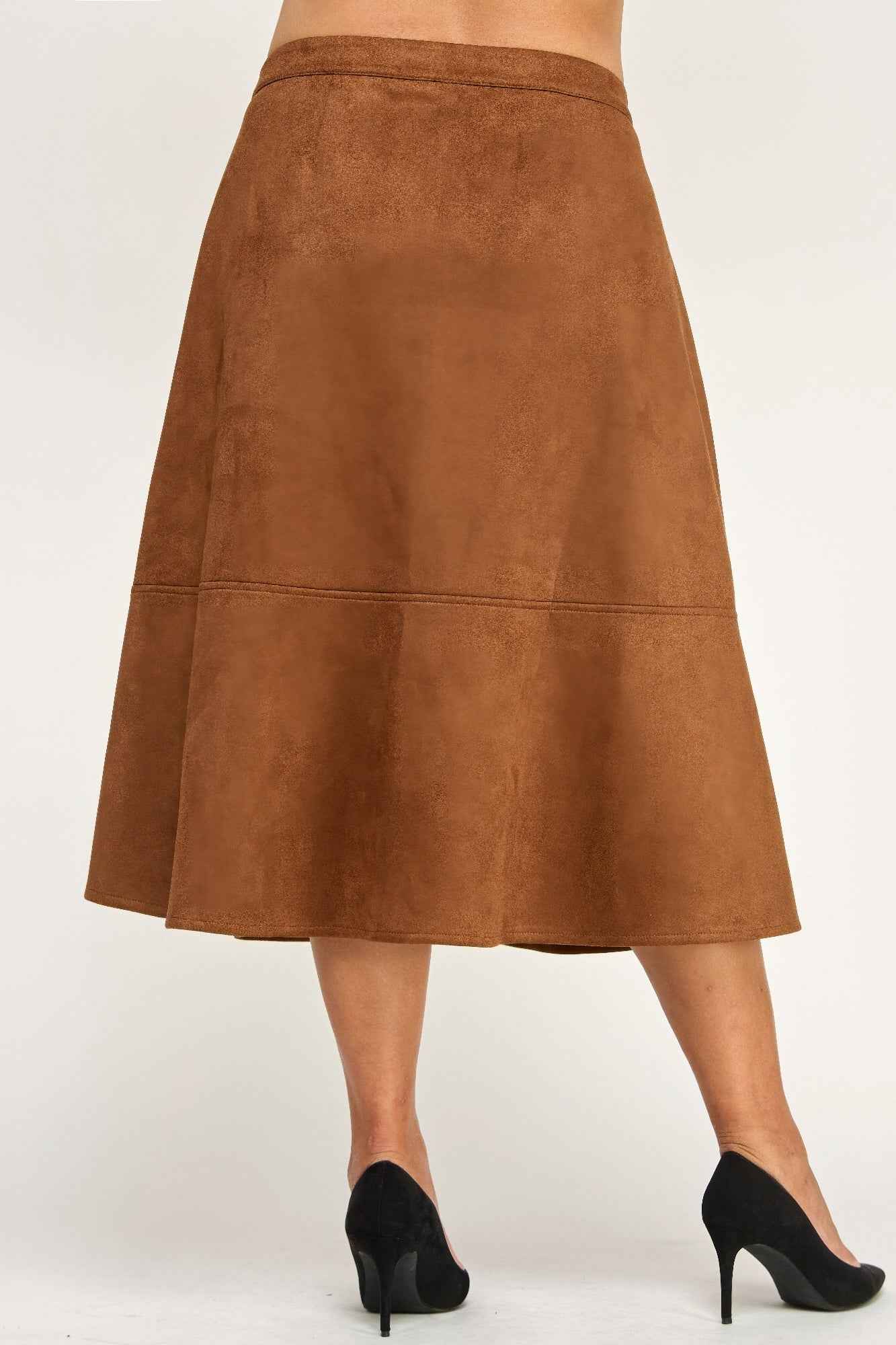 Plus Size Button-front Faux Suede Aline Midi Skirt