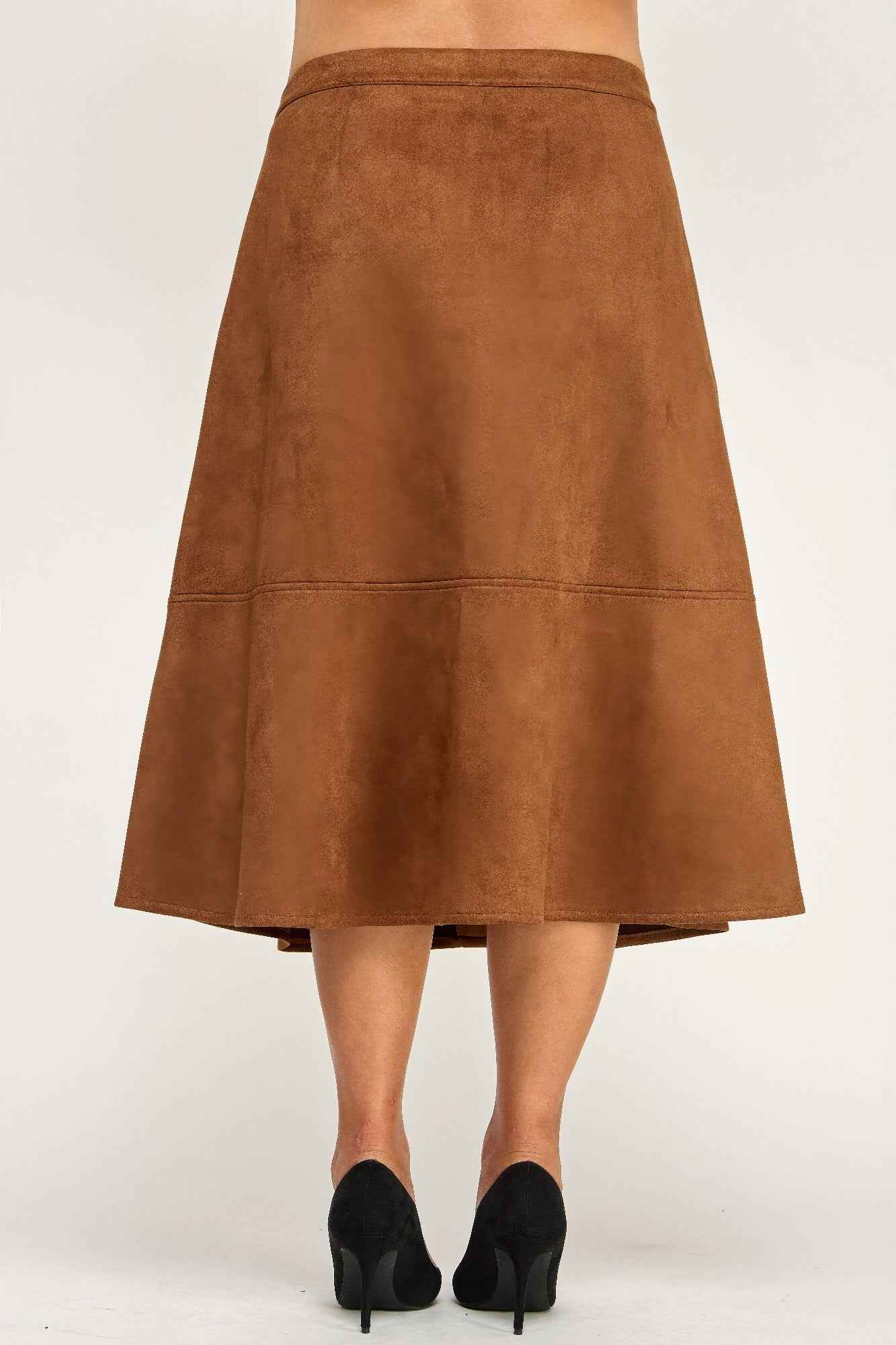 Plus Size Button-front Faux Suede Aline Midi Skirt