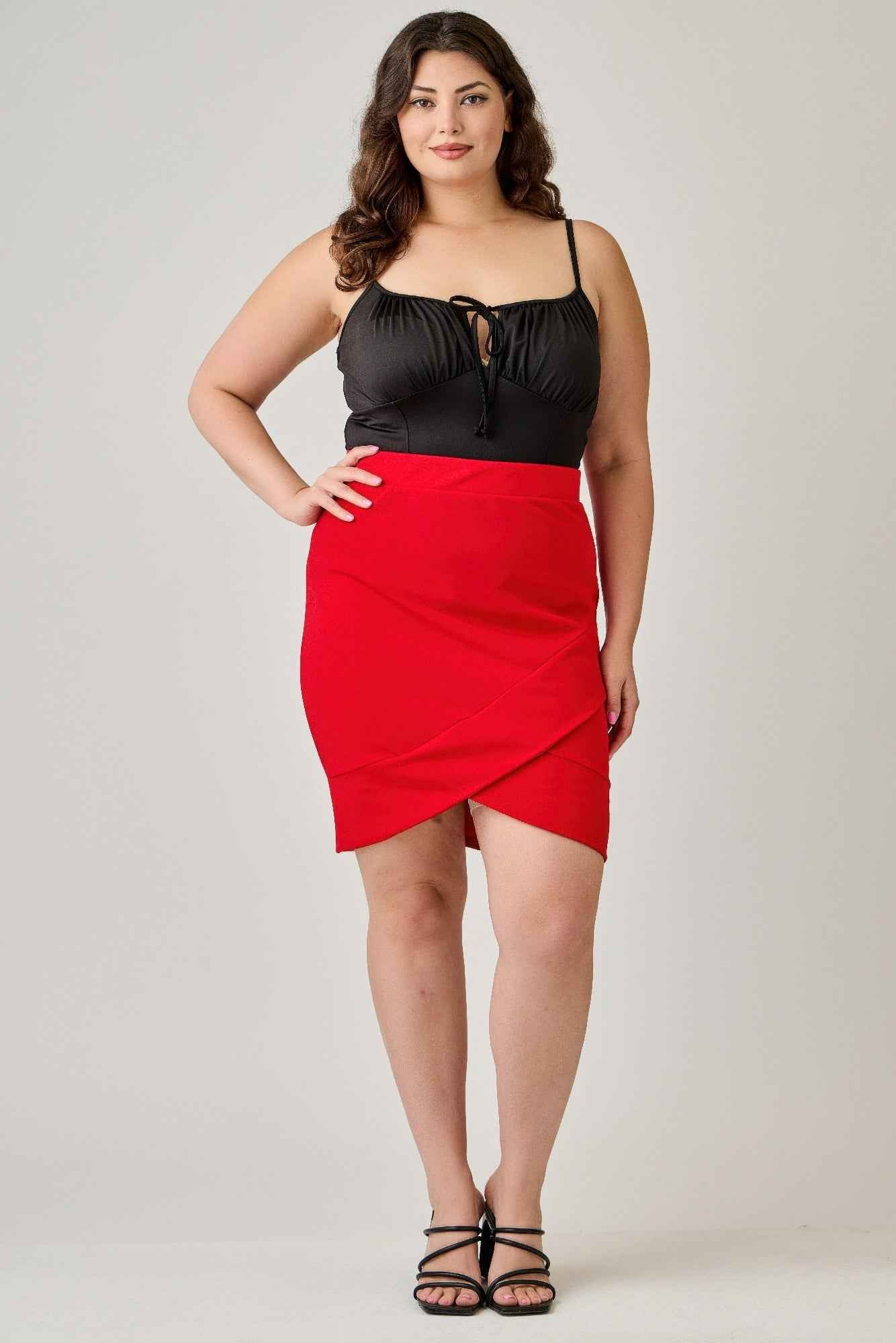 Plus Size Tulip Hem Knit Crepe Skirt
