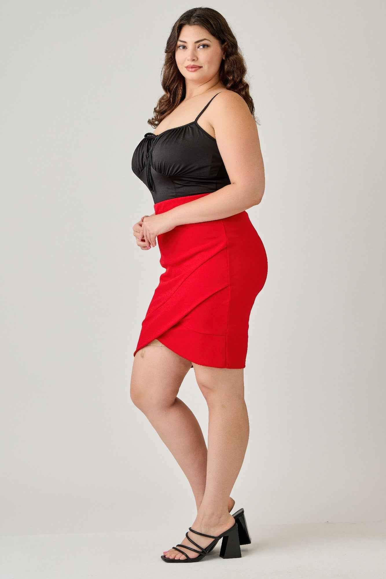 Plus Size Tulip Hem Knit Crepe Skirt