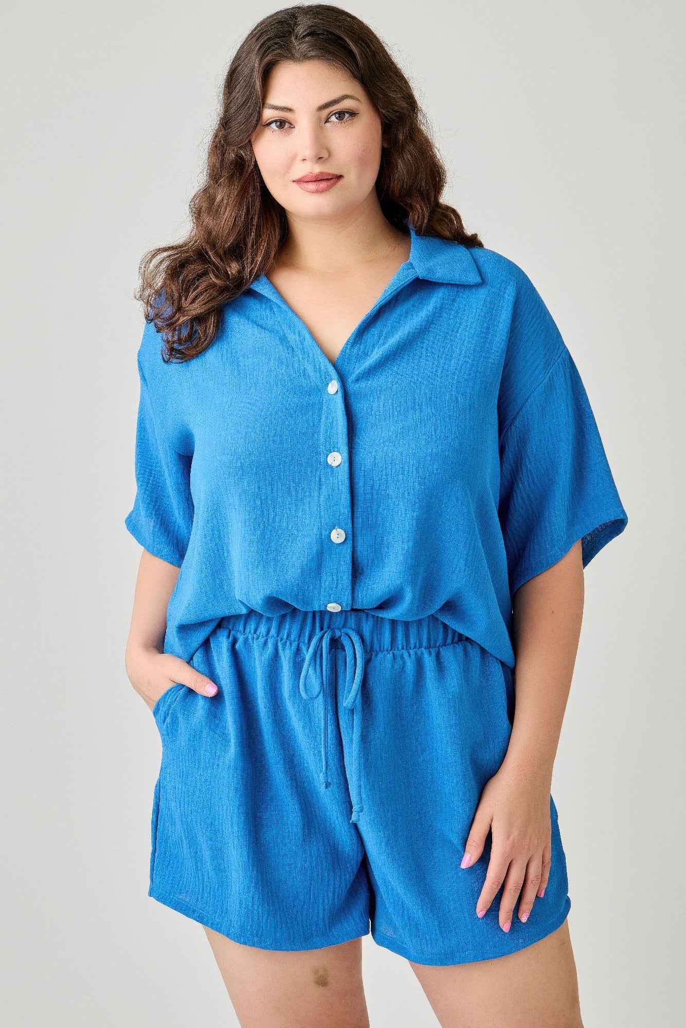 Plus Size 2pc Linen Airflow Btn Down Set