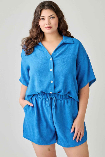 Plus Size 2pc Linen Airflow Btn Down Set