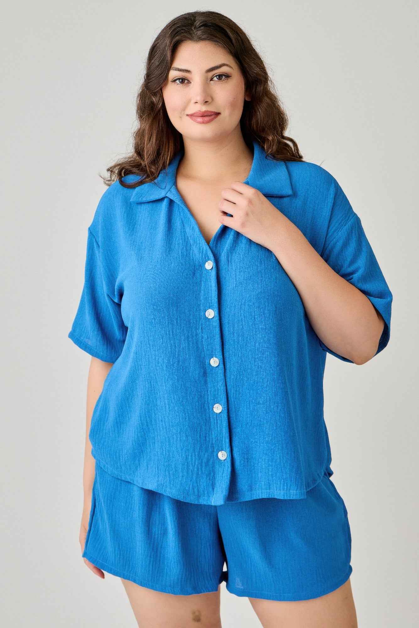 Plus Size 2pc Linen Airflow Btn Down Set