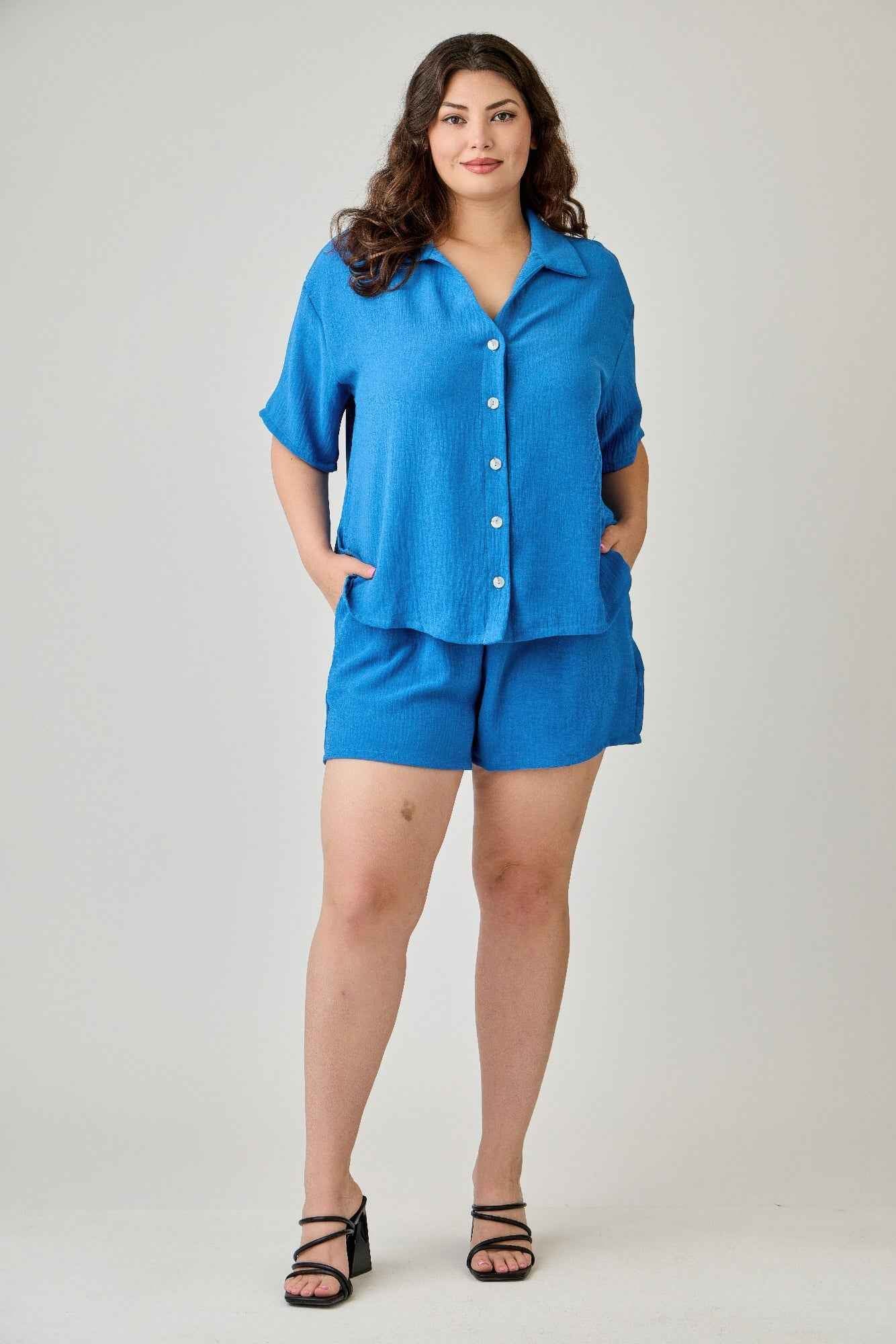 Plus Size 2pc Linen Airflow Btn Down Set