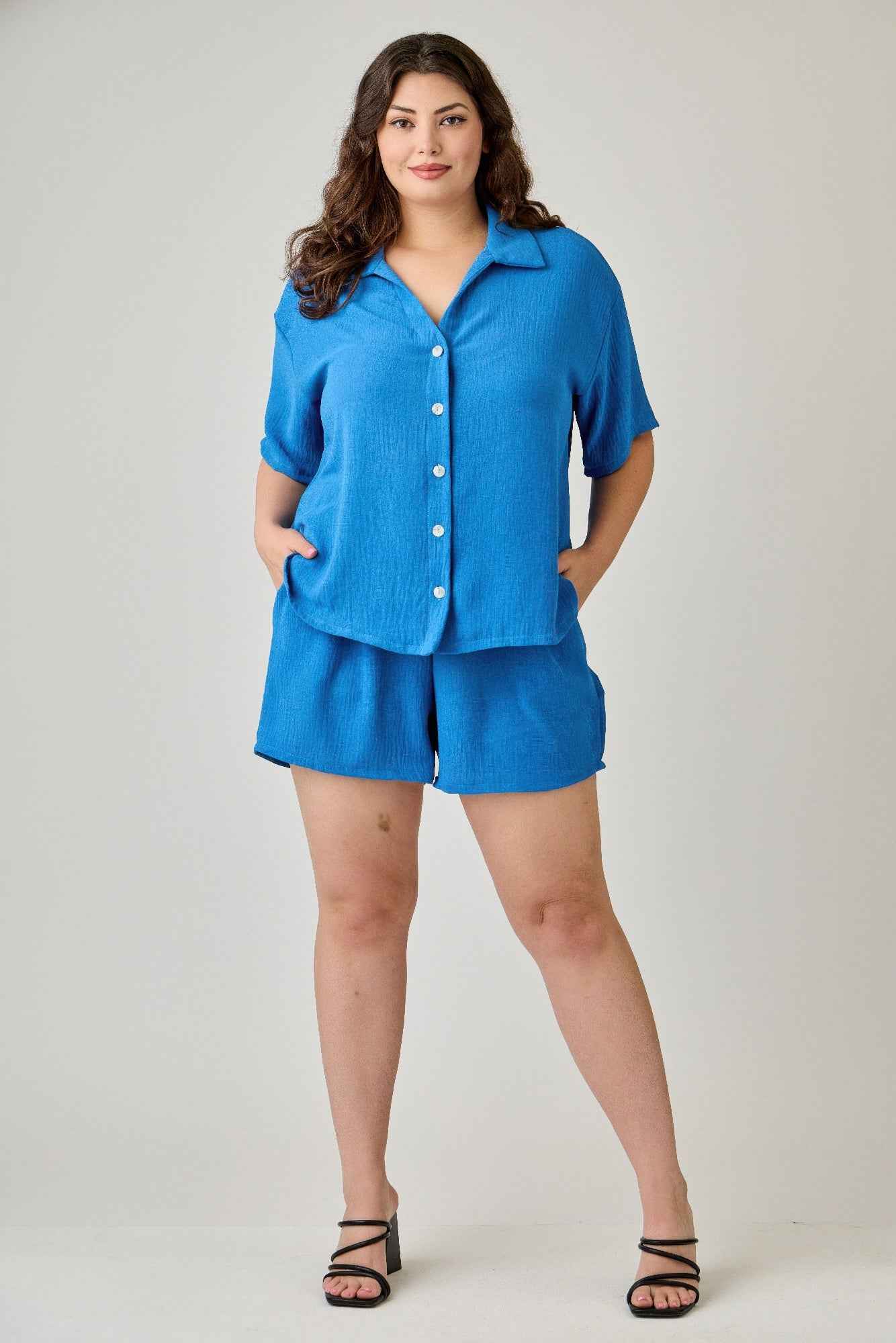 Plus Size 2pc Linen Airflow Btn Down Set