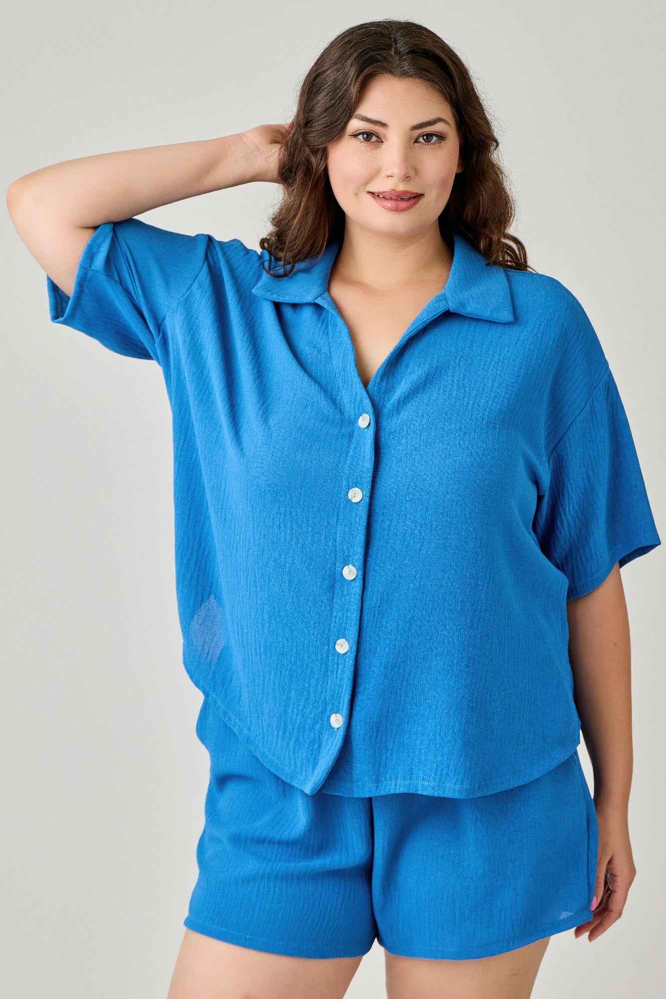 Plus Size 2pc Linen Airflow Btn Down Set