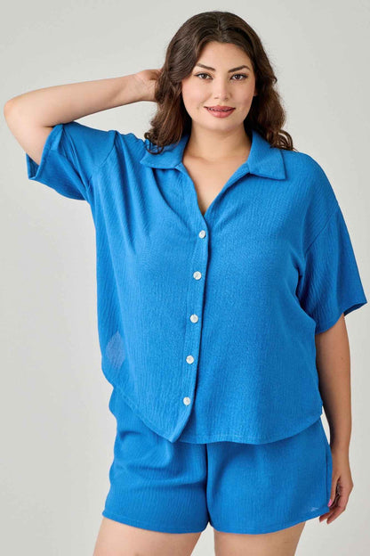 Plus Size 2pc Linen Airflow Btn Down Set