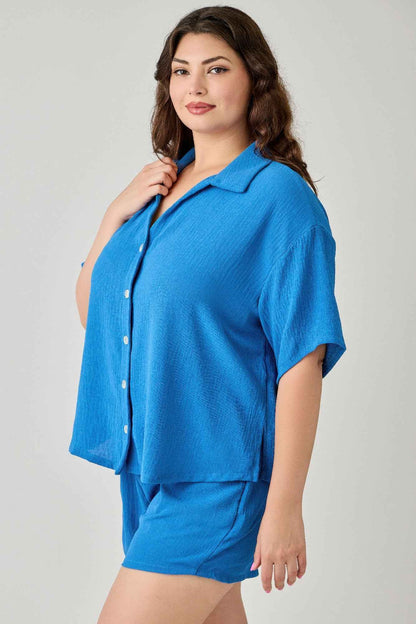 Plus Size 2pc Linen Airflow Btn Down Set