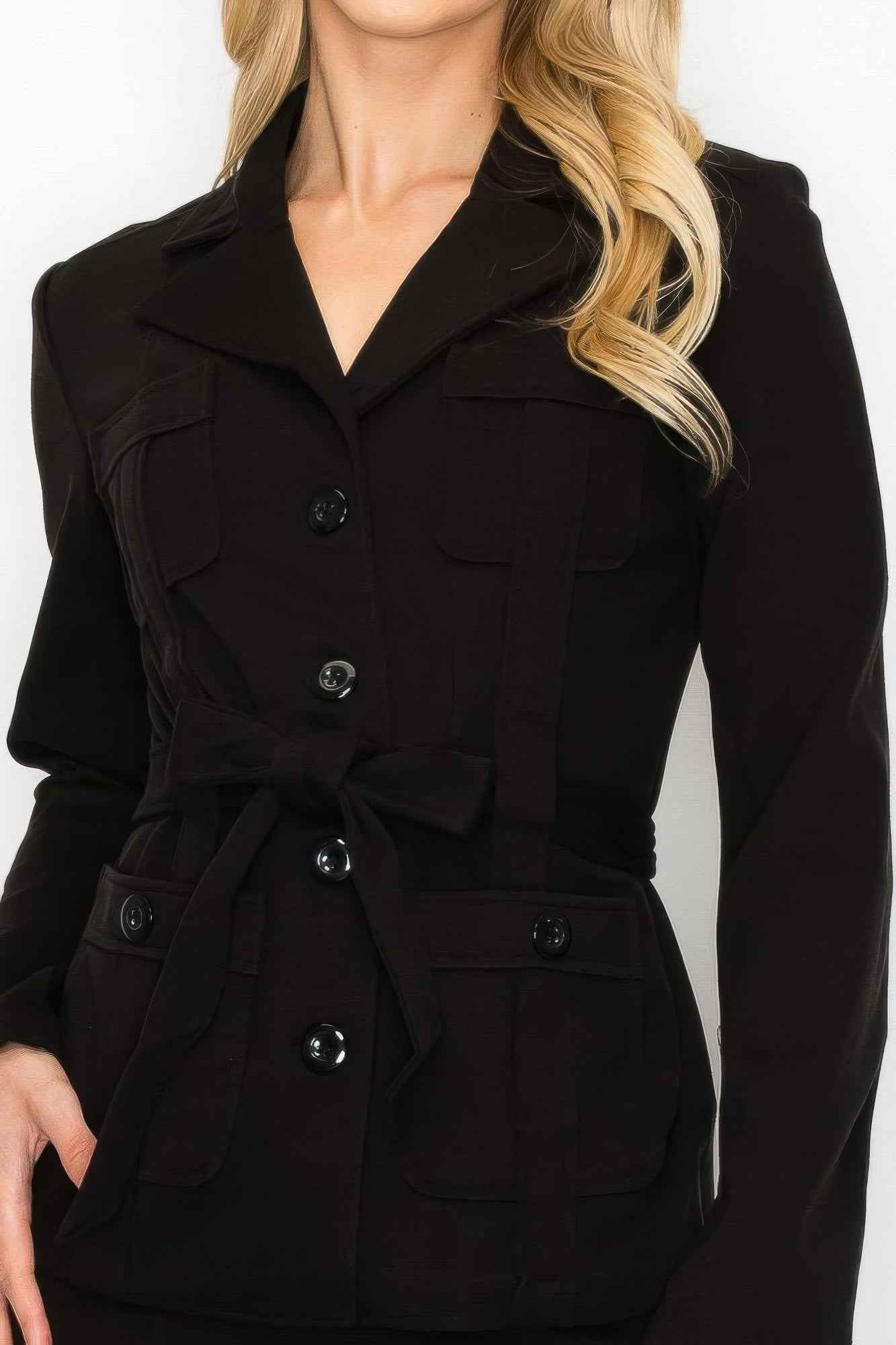 Ls Belted Button Up Jacket & Pencil Skirt Set