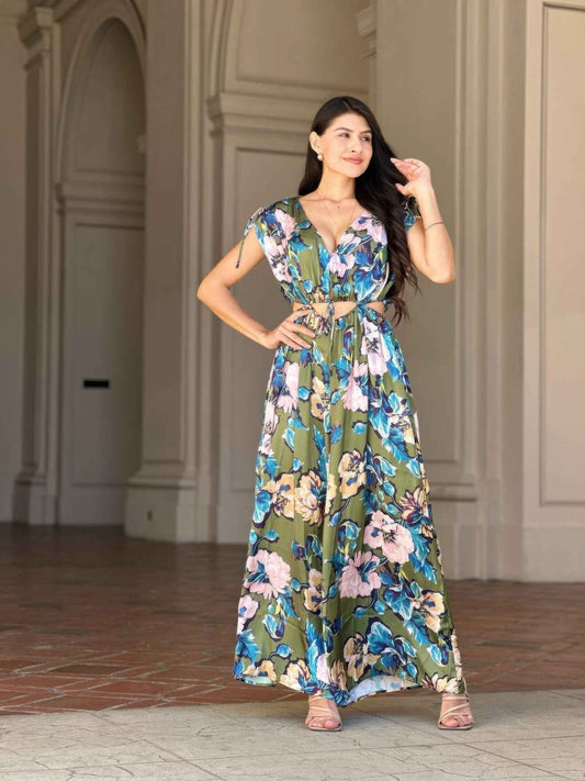 Satin Floral Cut Out Straight Leg Jumpsuit