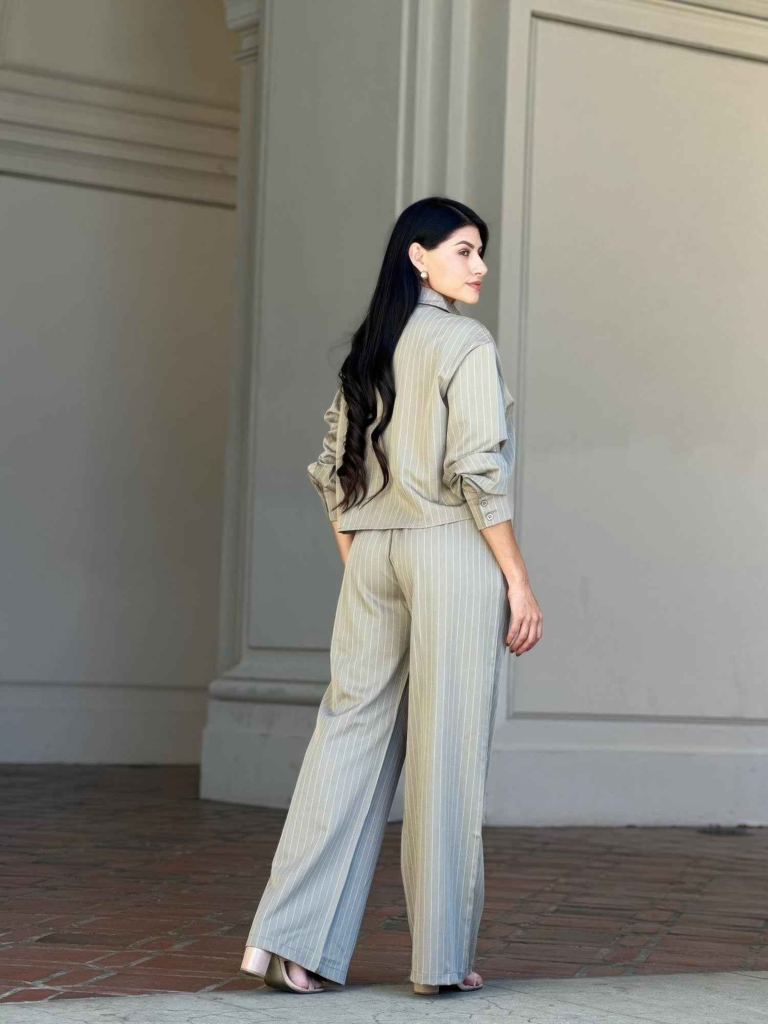 Striped Set With Double Waistband Pants And Top