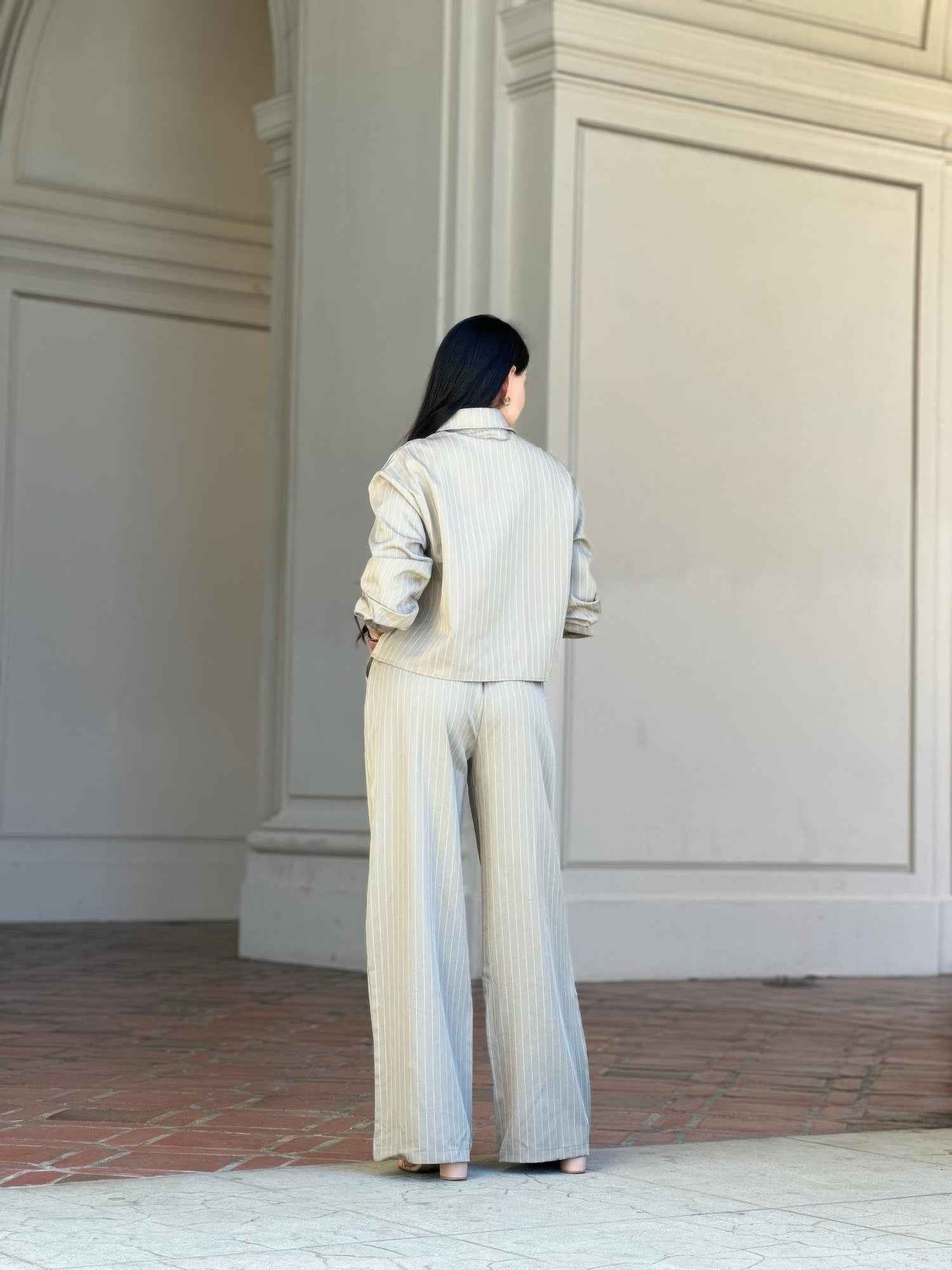 Striped Set With Double Waistband Pants And Top