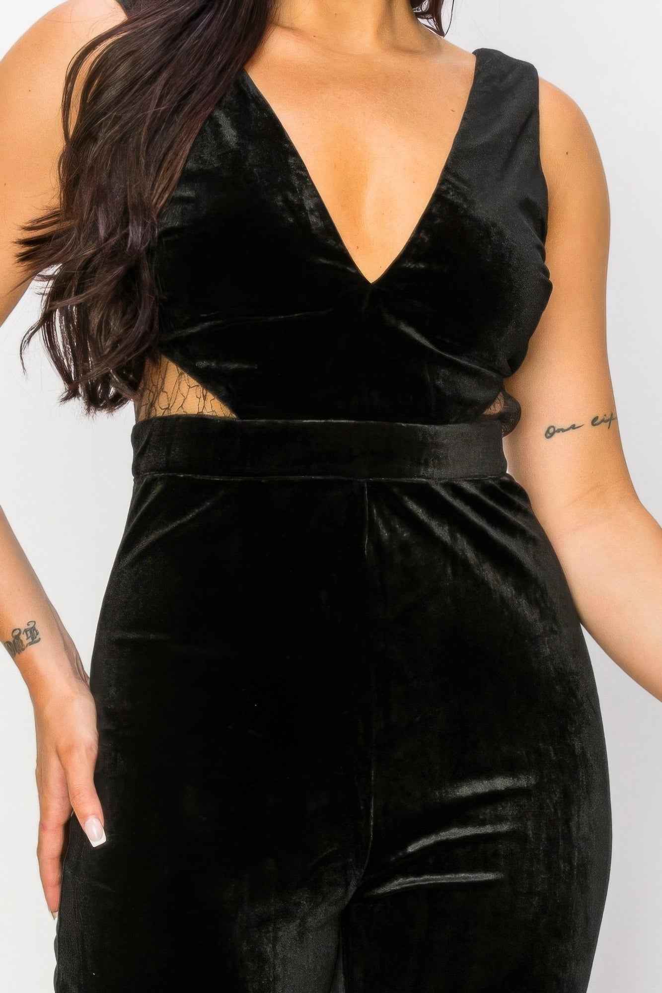 Luxurious Ease Black Lace Cut Out Velvet Jumpsuit