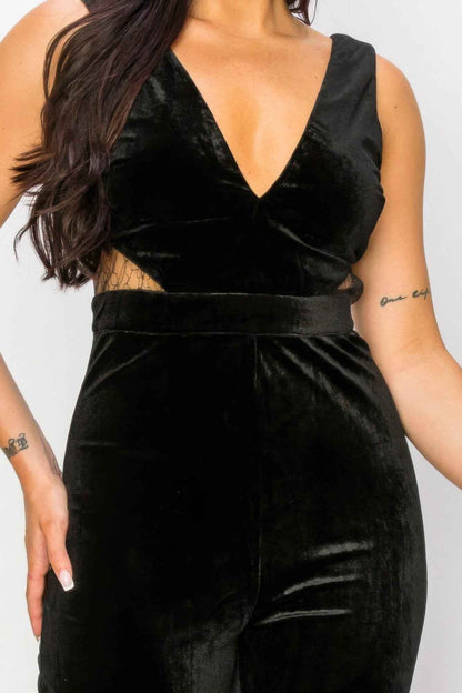 Luxurious Ease Black Lace Cut Out Velvet Jumpsuit