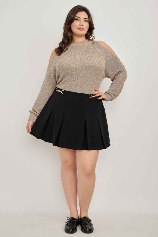 Plus Size Gold Accent Pleated Mini Skirt