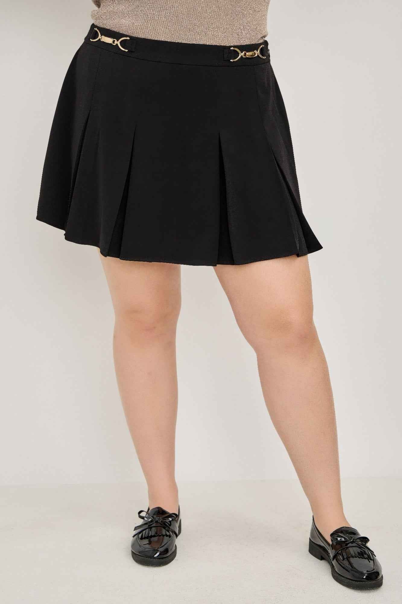 Plus Size Gold Accent Pleated Mini Skirt