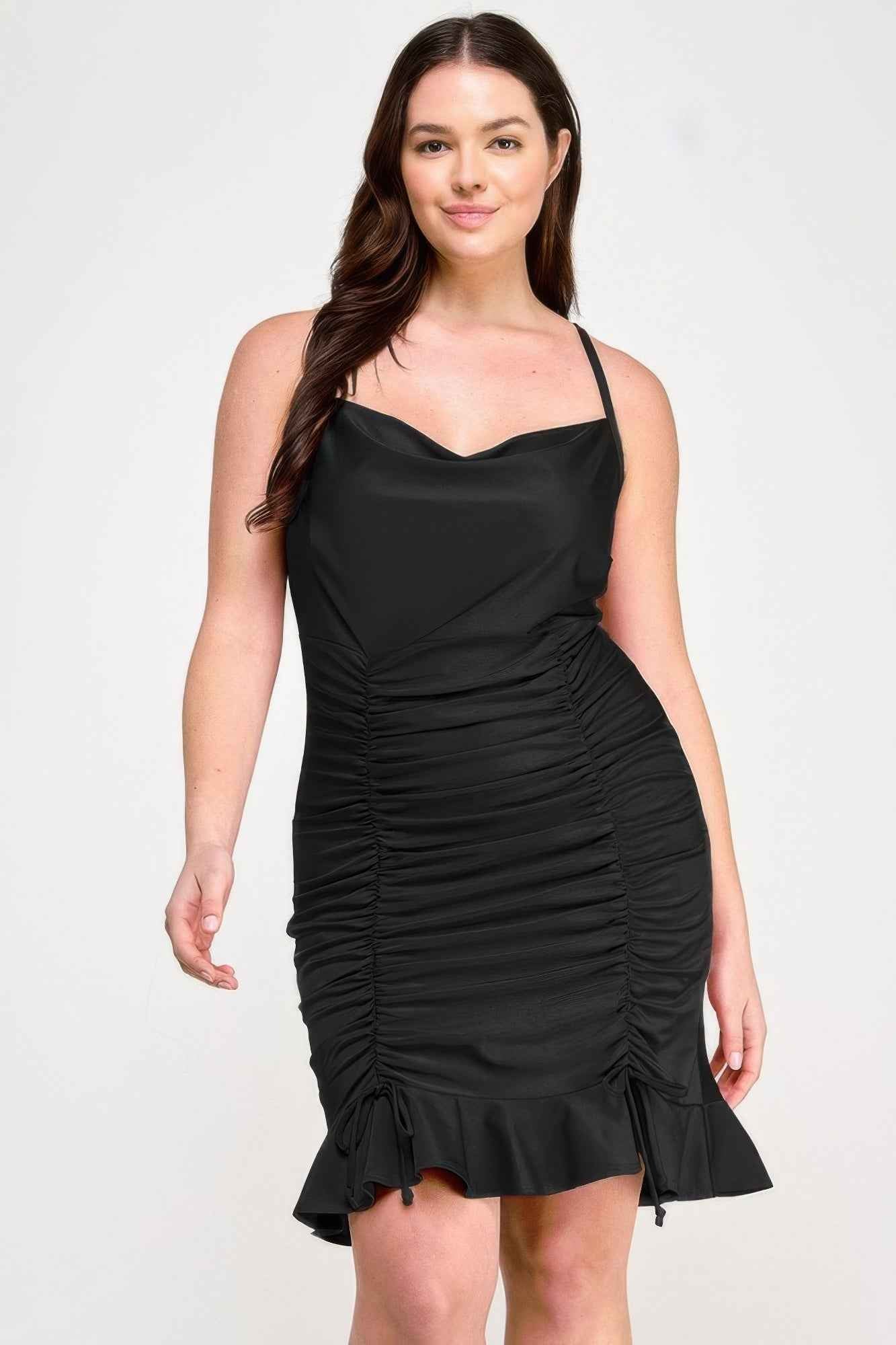 Plus Size Cowl Neck Ruch Ruffle Dress