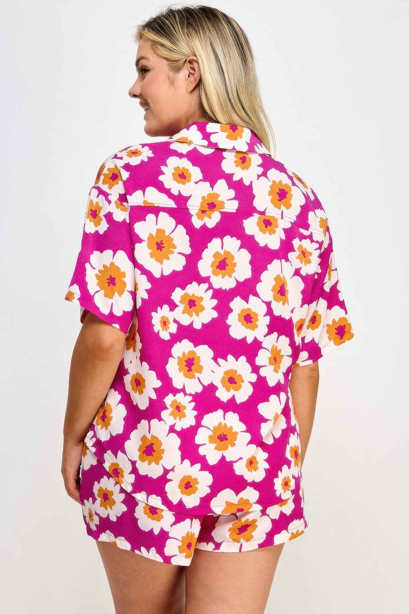 Plus Button Down Shirt And Shorts Set