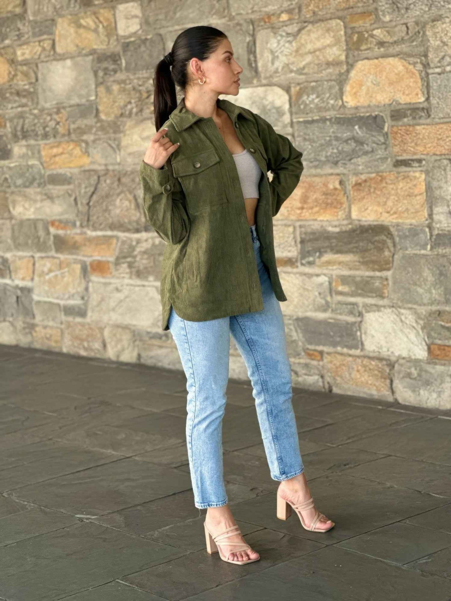 Oversized Corduroy Shacket Button Down Utility