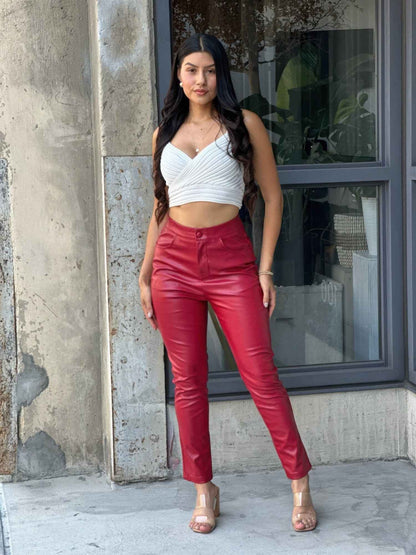 High Waisted Faux Leather Pu Skinny Jeans