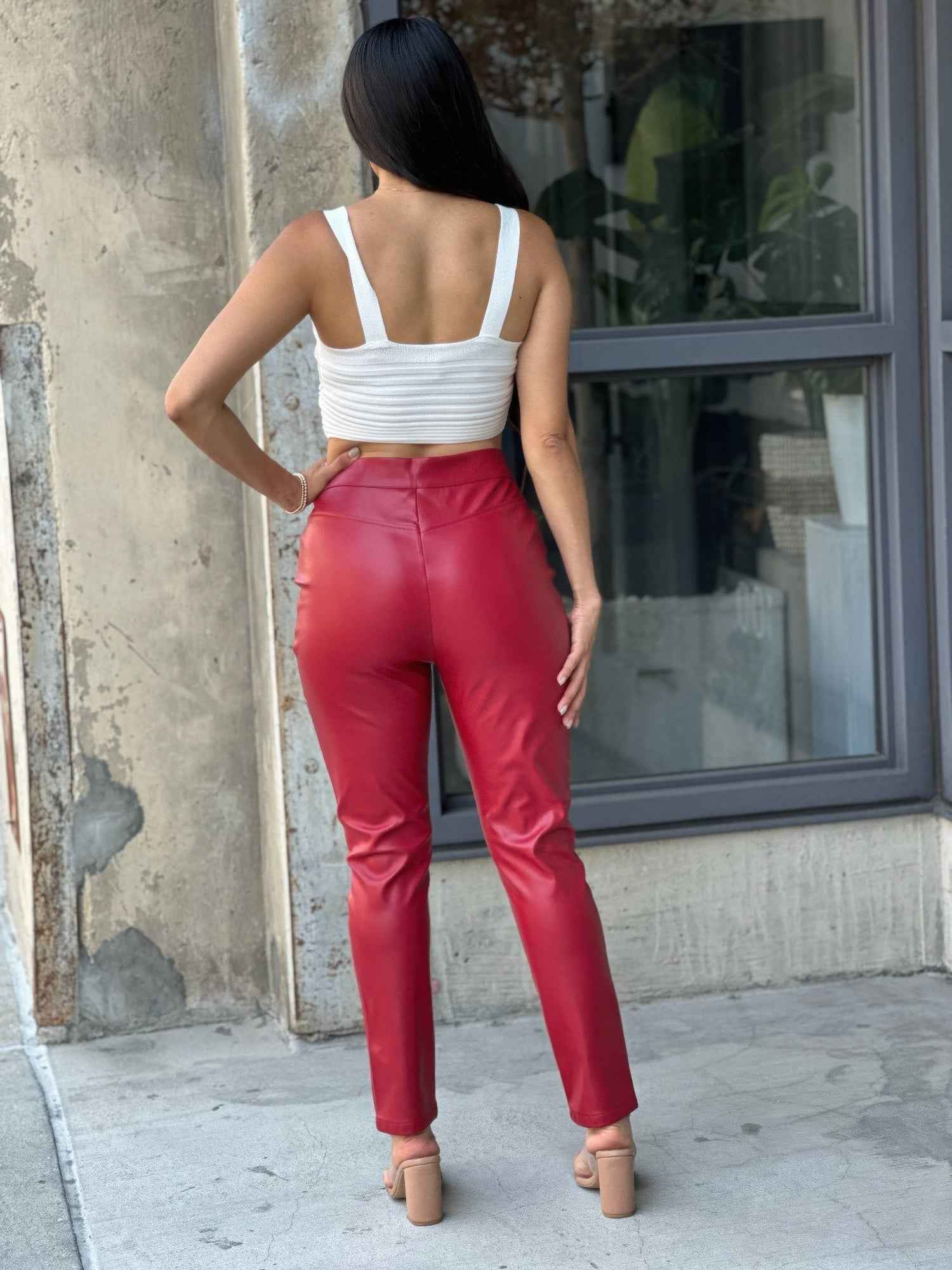 High Waisted Faux Leather Pu Skinny Jeans