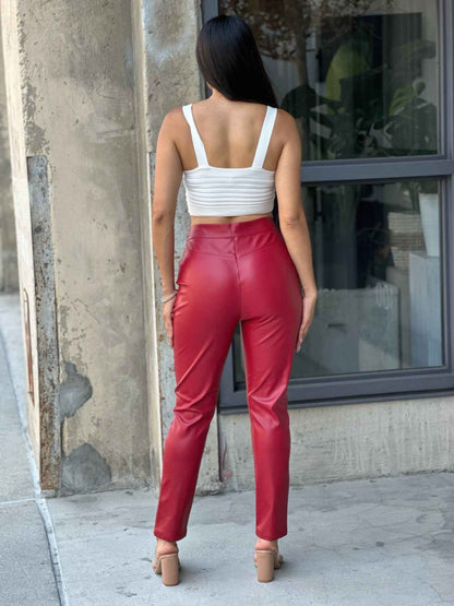 High Waisted Faux Leather Pu Skinny Jeans