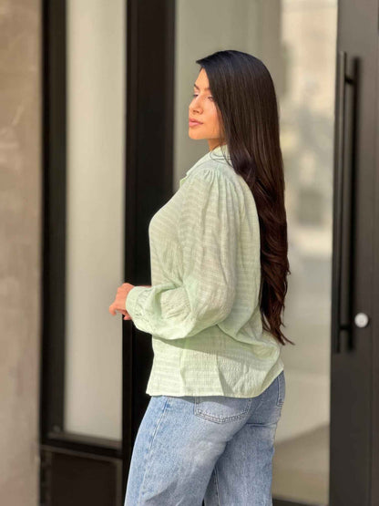 Collar Button Down Rhine Stone Detail Blouse