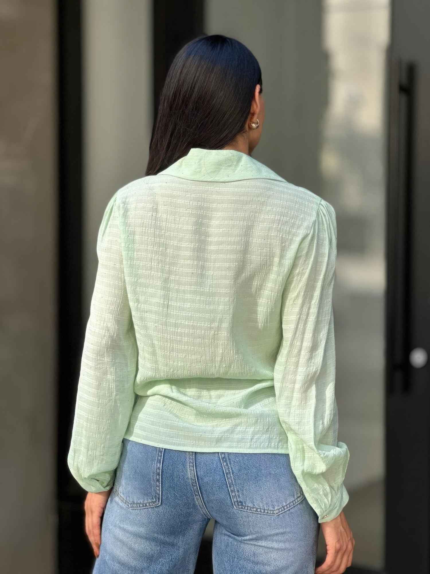 Collar Button Down Rhine Stone Detail Blouse