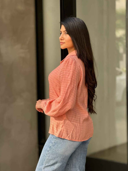 Collar Button Down Rhine Stone Detail Blouse