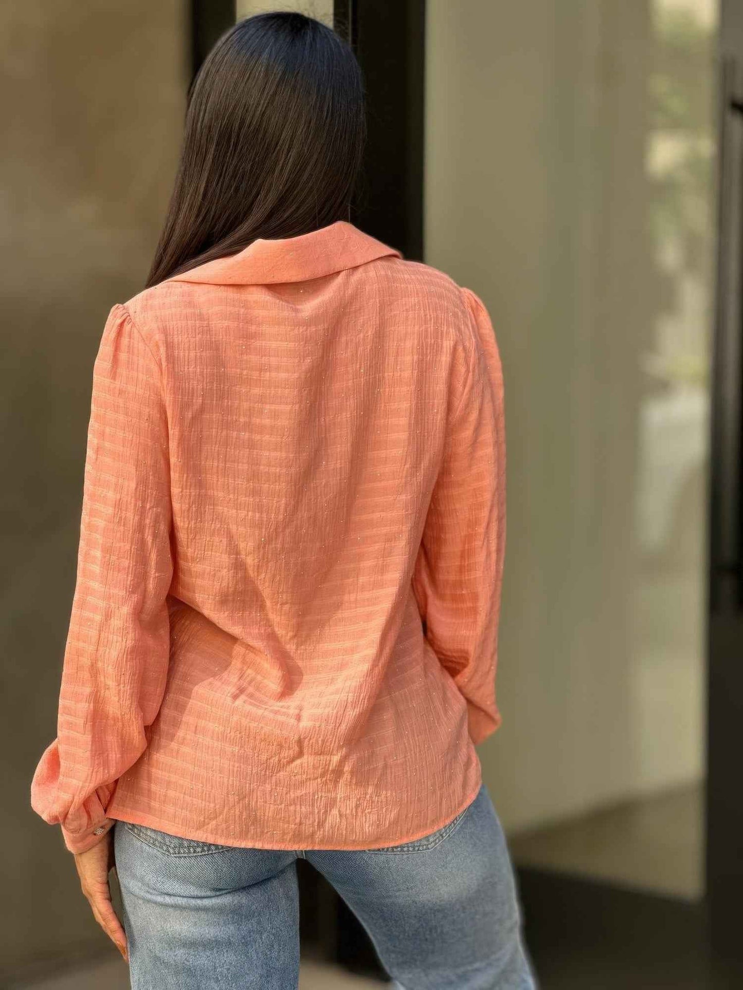 Collar Button Down Rhine Stone Detail Blouse