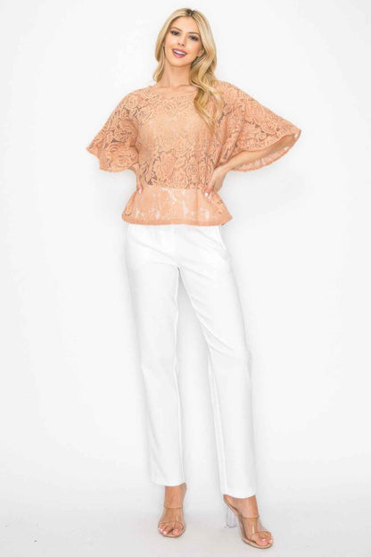 Floral Embroidered Crochet Lace Boxy Blouse Top
