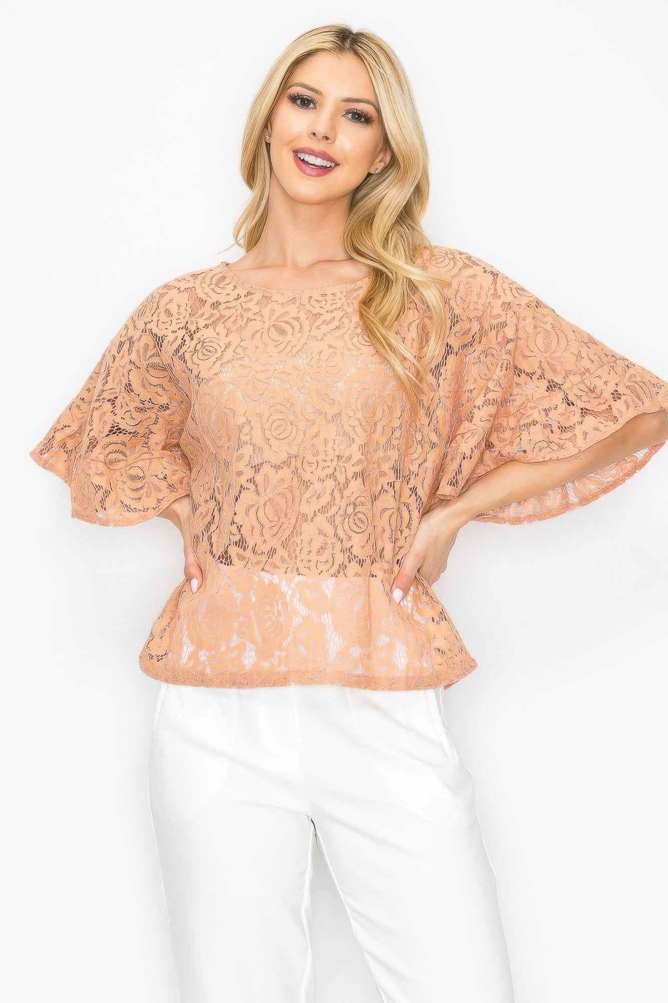 Floral Embroidered Crochet Lace Boxy Blouse Top