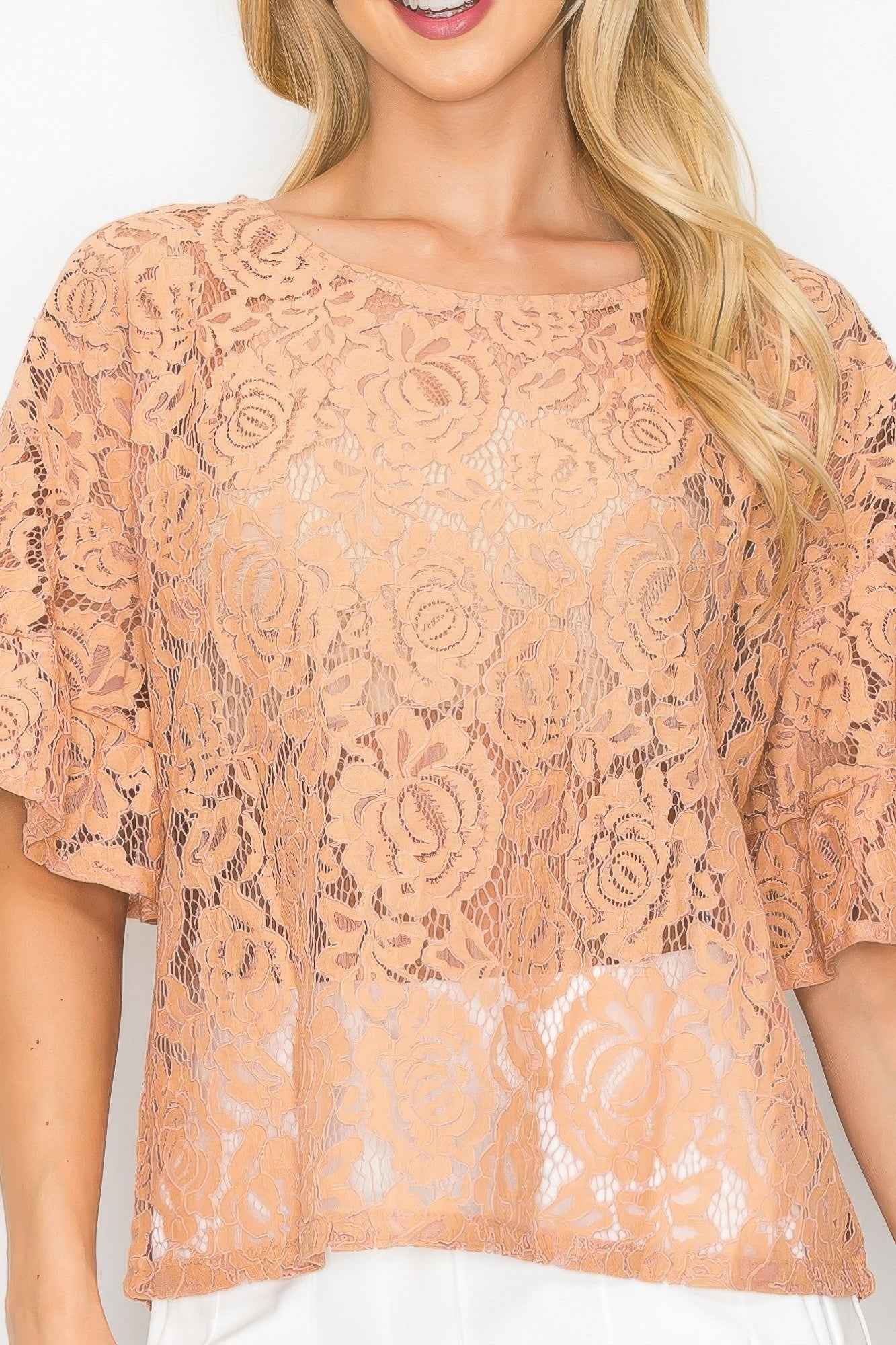 Floral Embroidered Crochet Lace Boxy Blouse Top