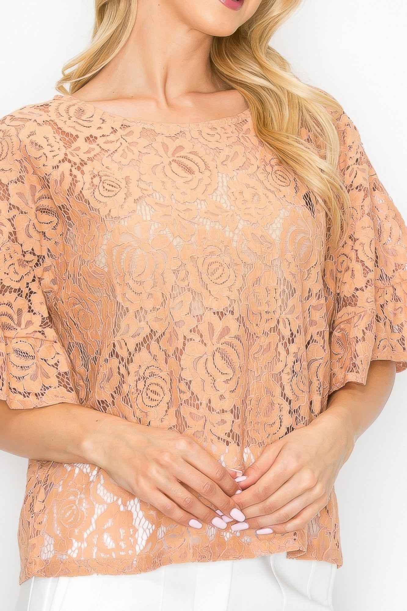 Floral Embroidered Crochet Lace Boxy Blouse Top