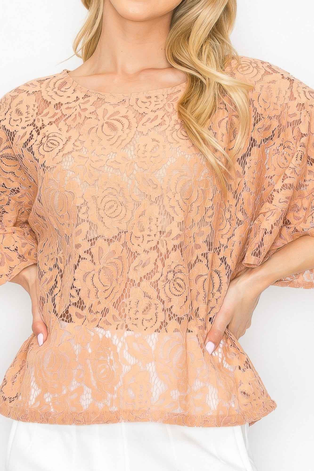 Floral Embroidered Crochet Lace Boxy Blouse Top