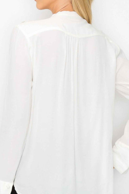 Ruffle Detail Front Tie V-neck Long Sleeve Blouse