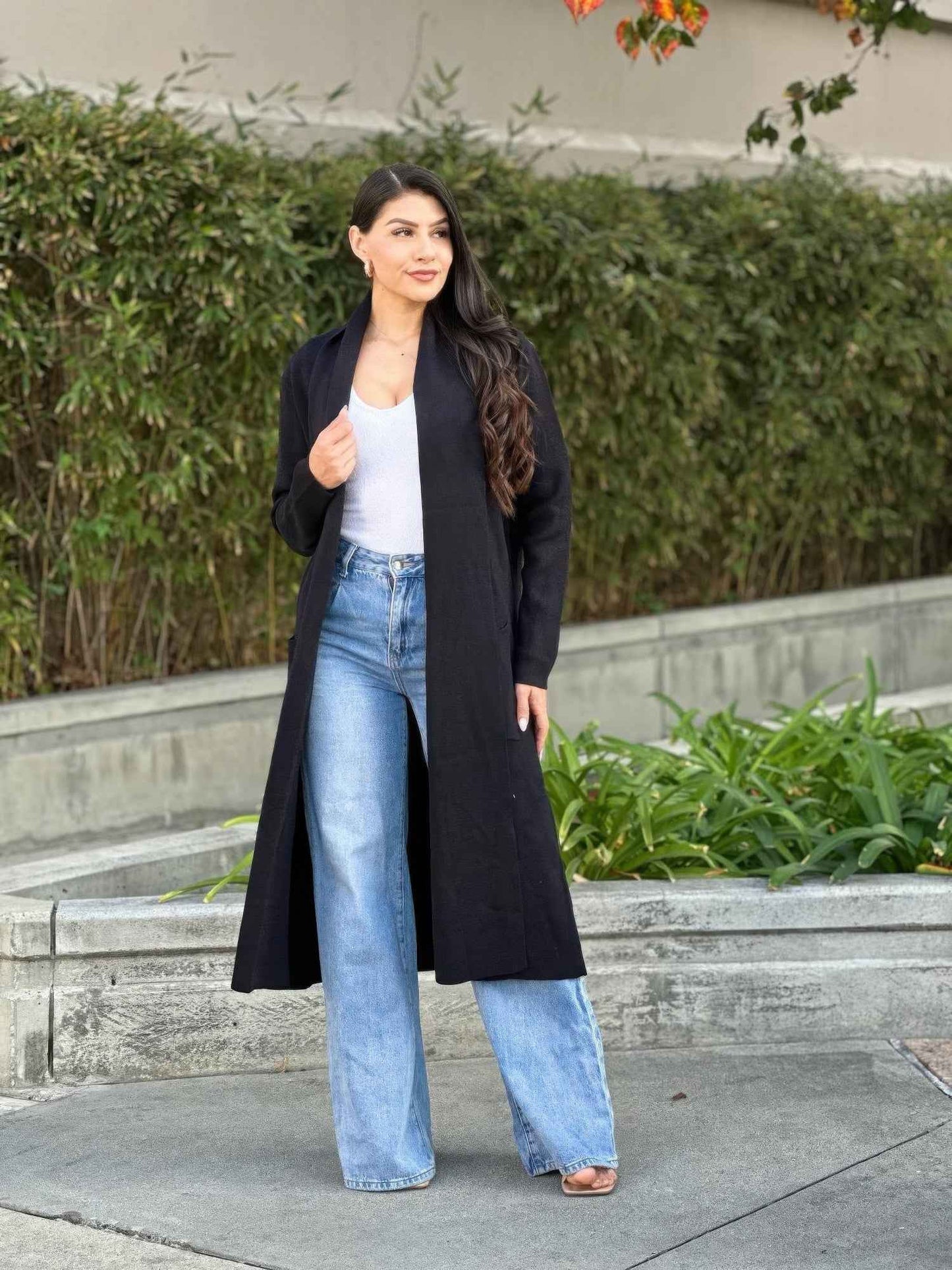 Clover Fine Knit Midi Cardi Cardigan With Pockets